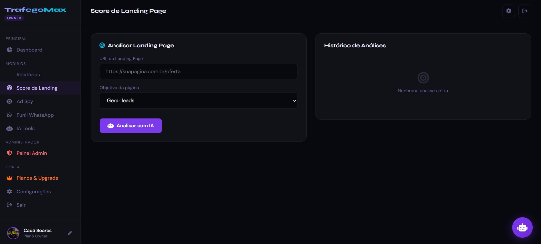 Score Landing Page TrafegoMax